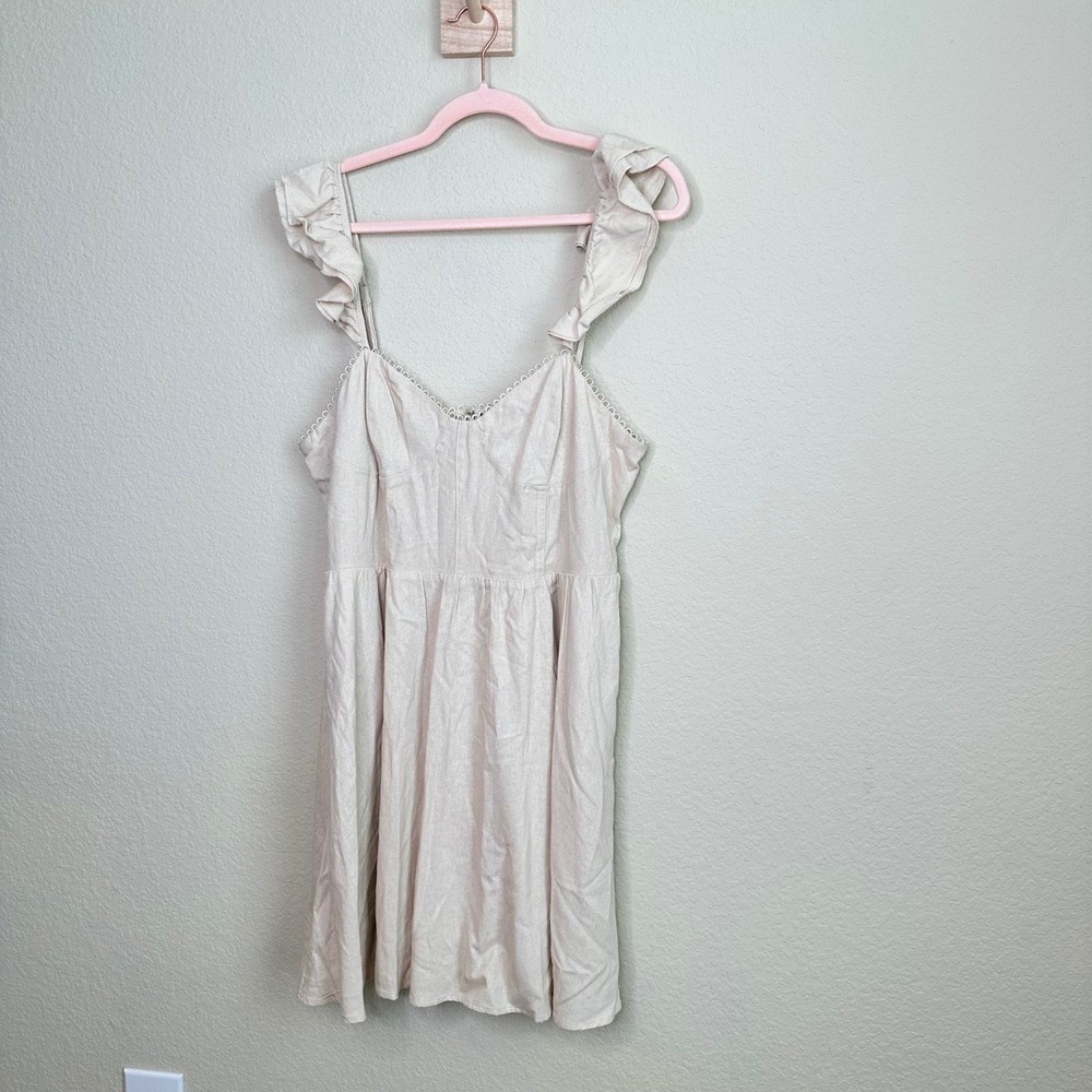 Audrey Parks Francesca's Beige Ruffle Strap Linen Blend Mini Dress XL Cottage